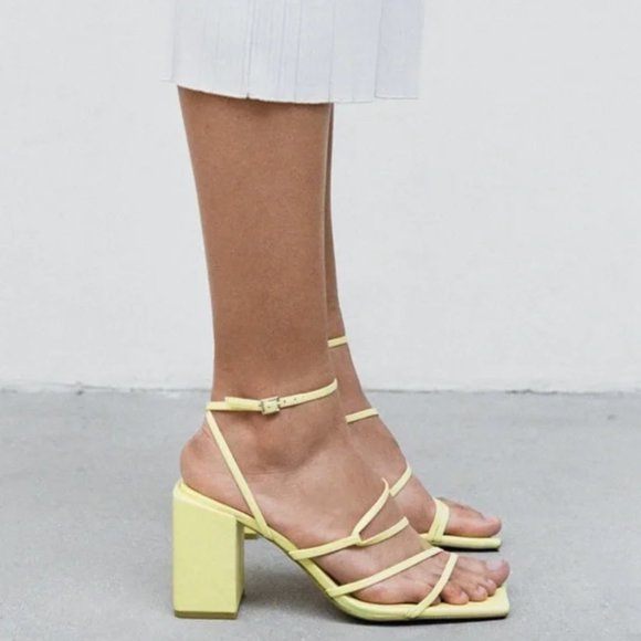 HEELED SQUARE TOE ANKLE STRAP SANDALS - Picture 1 of 4